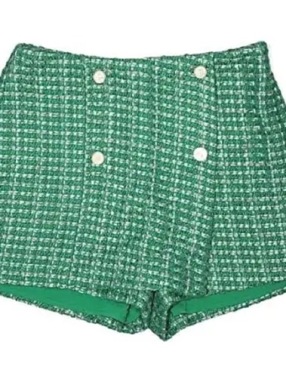 English Factory Emerald Tweed High-Waist Shorts